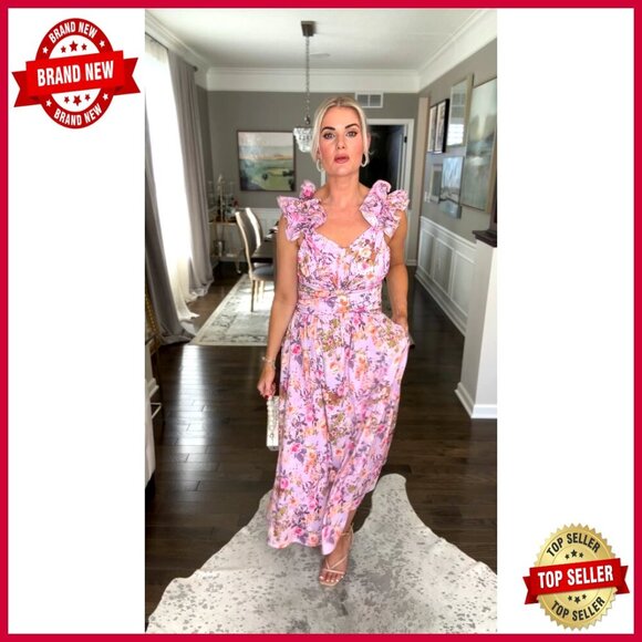 Floral Maxi Dress Elegant Wedding Guest Formal Summer Casual with Pockets - Picture 6 of 7